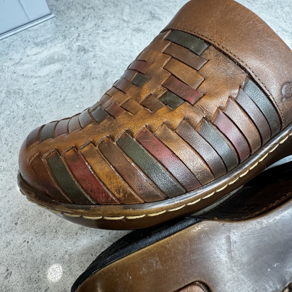 Born Womens Yucatan Multi Color Woven Slip On Clogs Mules Leather Upper Size 9 - Picture 4 of 16